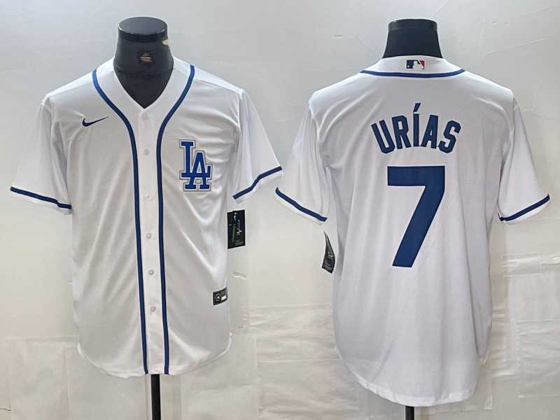 Men's Los Angeles Dodgers #7 Julio Urias White Cool Base Stitched Baseball Jersey